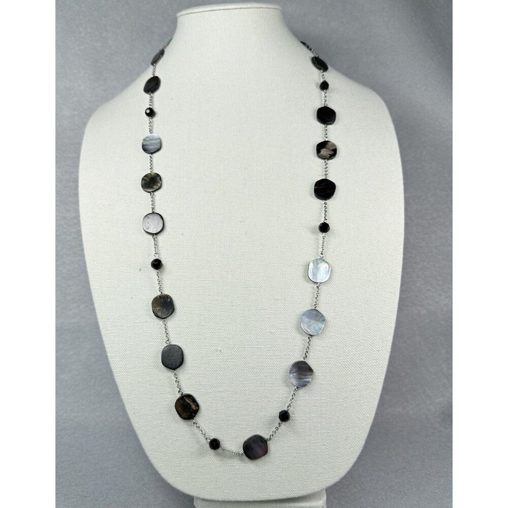 Lia Sophia Necklace Abalone Shell Silver Tone Chan Black Faceted Satellite Beads